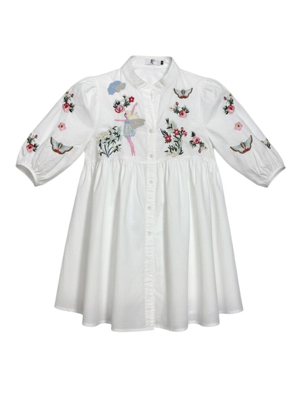 FL Composition Crisp White Cotton Embroidered Baby Doll Tunic